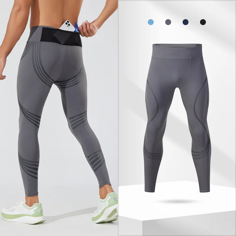 (S-2XL) Herren-Lauf-Kompressionsstrumpfhose, hochelastisch, schnell trocknend, Trainingshose mit Netztasche auf der Rückseite, Fitnessstudio, Training, enge Sporthose