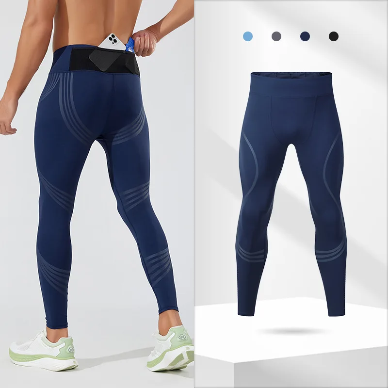 (S-2XL) Herren-Lauf-Kompressionsstrumpfhose, hochelastisch, schnell trocknend, Trainingshose mit Netztasche auf der Rückseite, Fitnessstudio, Training, enge Sporthose