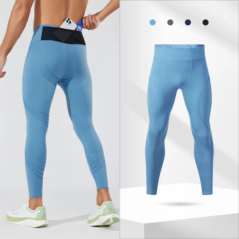 (S-2XL) Herren-Lauf-Kompressionsstrumpfhose, hochelastisch, schnell trocknend, Trainingshose mit Netztasche auf der Rückseite, Fitnessstudio, Training, enge Sporthose