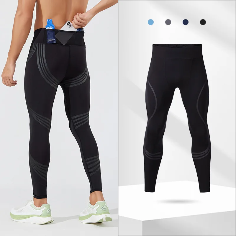 (S-2XL) Herren-Lauf-Kompressionsstrumpfhose, hochelastisch, schnell trocknend, Trainingshose mit Netztasche auf der Rückseite, Fitnessstudio, Training, enge Sporthose
