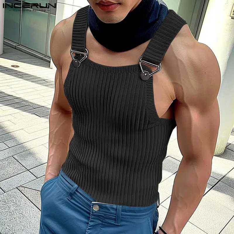 Incerun Tops 2024 koreanischen Stil neue Herren gestrickte Pit Strap Westen Sommer lässig Streetwear Persönlichkeit ärmellose Tanktops S-5XL