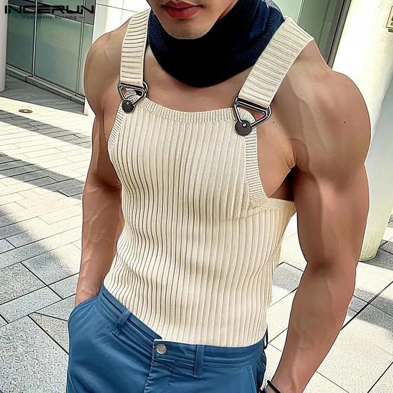 Incerun Tops 2024 koreanischen Stil neue Herren gestrickte Pit Strap Westen Sommer lässig Streetwear Persönlichkeit ärmellose Tanktops S-5XL