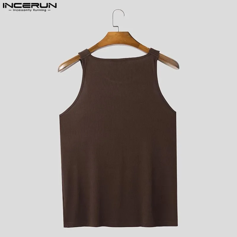 INCERUN Tops Amerikanischen Stil, Mode, Neue Männer Dekonstruktion Design Metall Schnalle Mesh Westen Casual Streetwear Männlich Solide Tank Tops