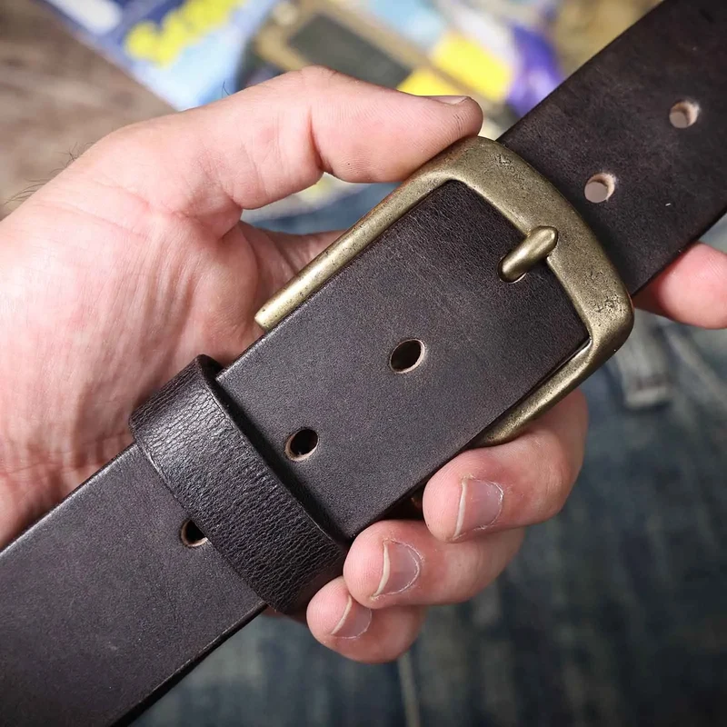 Jeans-Gürtel Herren Eckig Schnalle Echt Leder Gürtel Braun Breite Schnalle