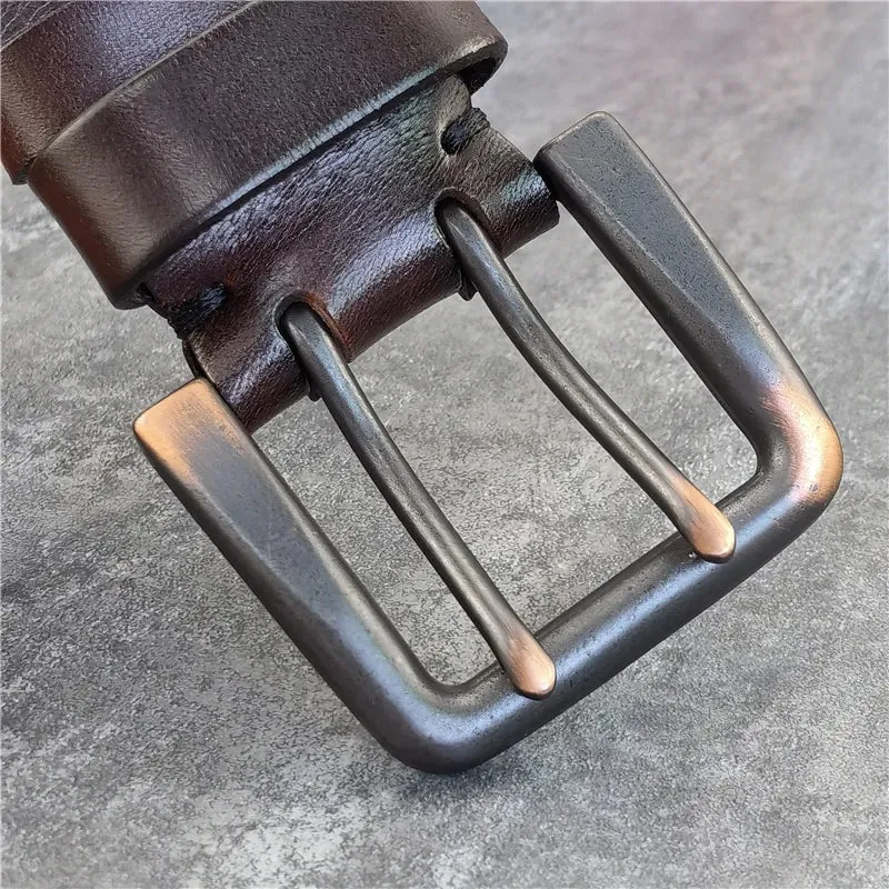 Jeans-Gürtel Herren Eckig Schnalle Echt Leder Gürtel Braun Breite Schnalle