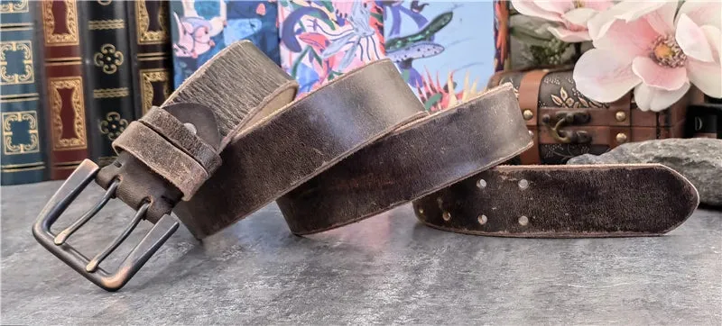 Jeans-Gürtel Herren Eckig Schnalle Echt Leder Gürtel Braun Breite Schnalle