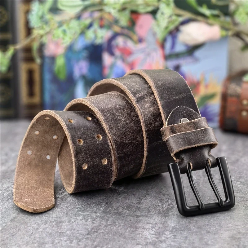 Jeans-Gürtel Herren Eckig Schnalle Echt Leder Gürtel Braun Breite Schnalle