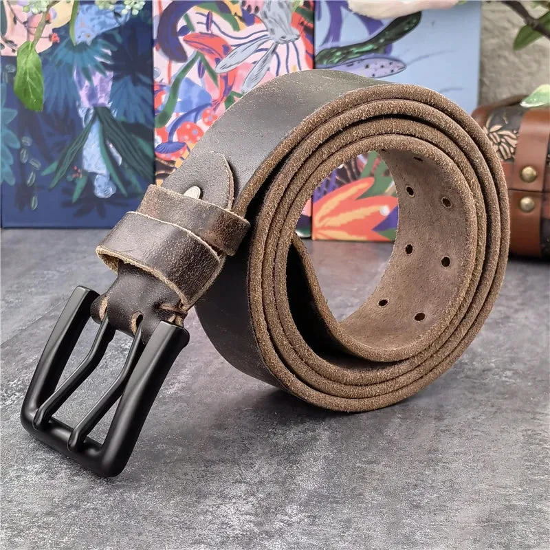 Jeans-Gürtel Herren Eckig Schnalle Echt Leder Gürtel Braun Breite Schnalle