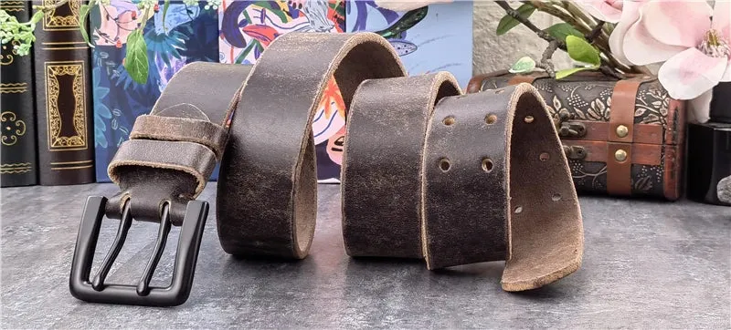 Jeans-Gürtel Herren Eckig Schnalle Echt Leder Gürtel Braun Breite Schnalle