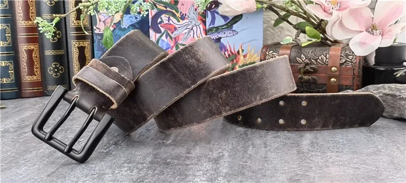 Jeans-Gürtel Herren Eckig Schnalle Echt Leder Gürtel Braun Breite Schnalle