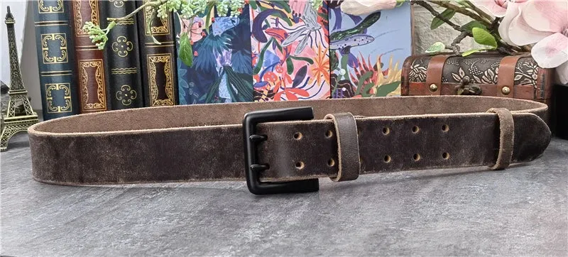 Jeans-Gürtel Herren Eckig Schnalle Echt Leder Gürtel Braun Breite Schnalle