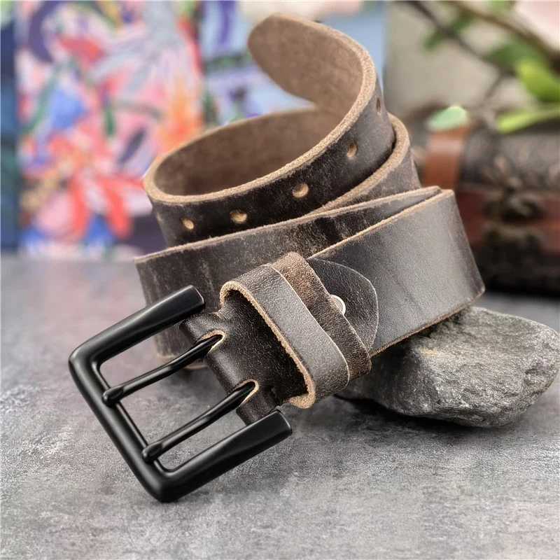 Jeans-Gürtel Herren Eckig Schnalle Echt Leder Gürtel Braun Breite Schnalle