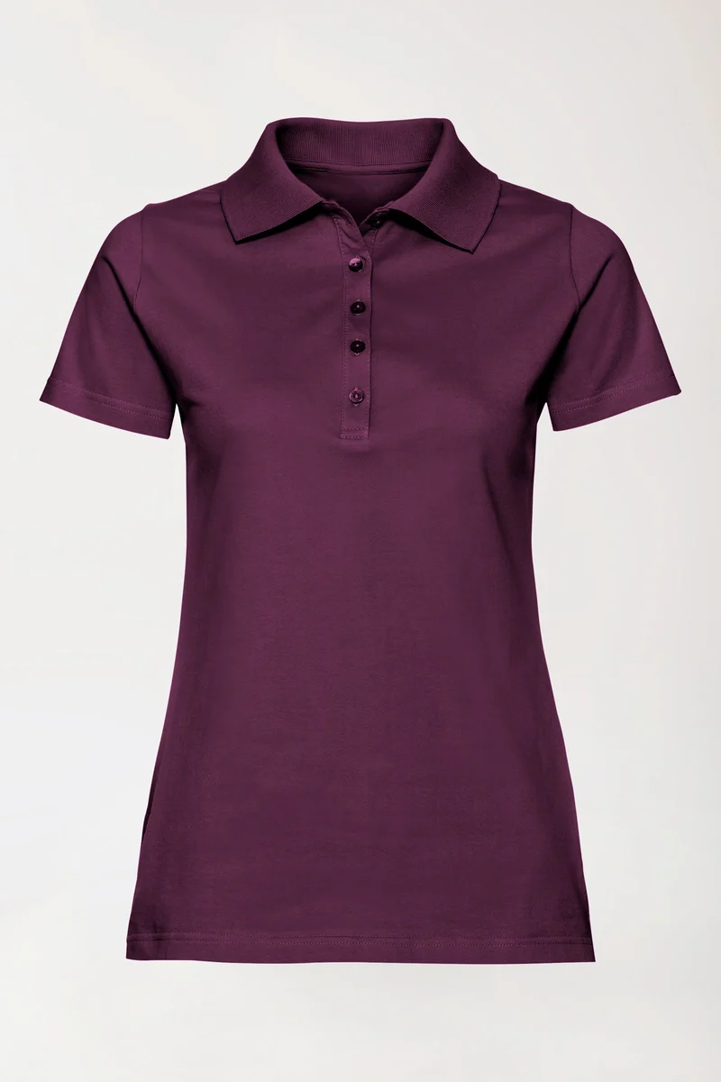 Stretch Shirt Damen - Polokragen pflaume