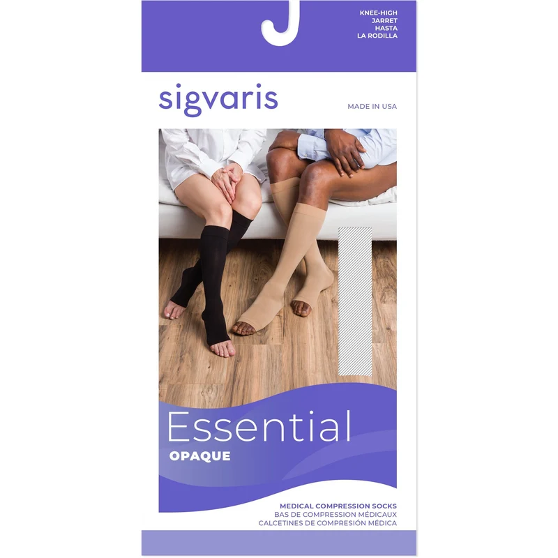 Sigvaris Opaque Knee High 30-40 mmHg, Open Toe w/ Silicone Band Grip-Top