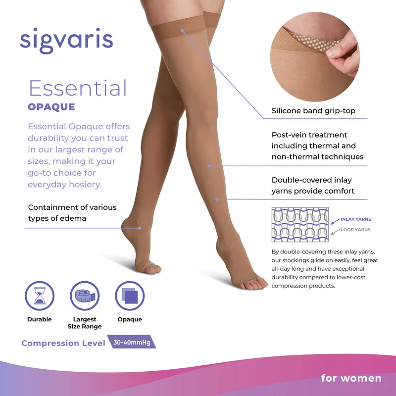 Sigvaris Opaque Thigh High 30-40 mmHg, Open Toe