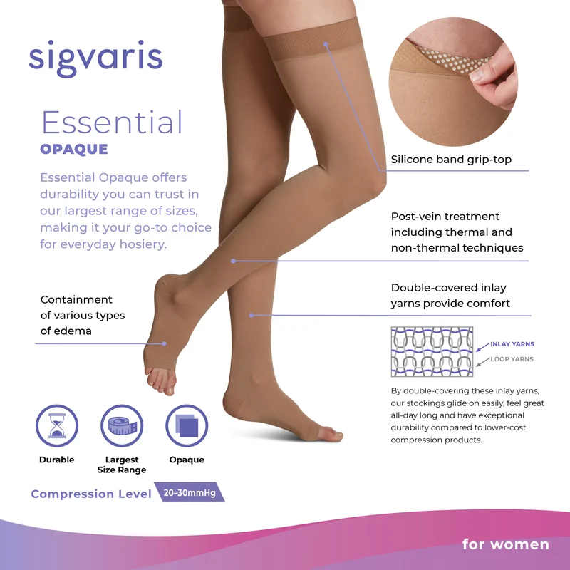 Sigvaris Opaque Thigh High 20-30 mmHg, Open Toe