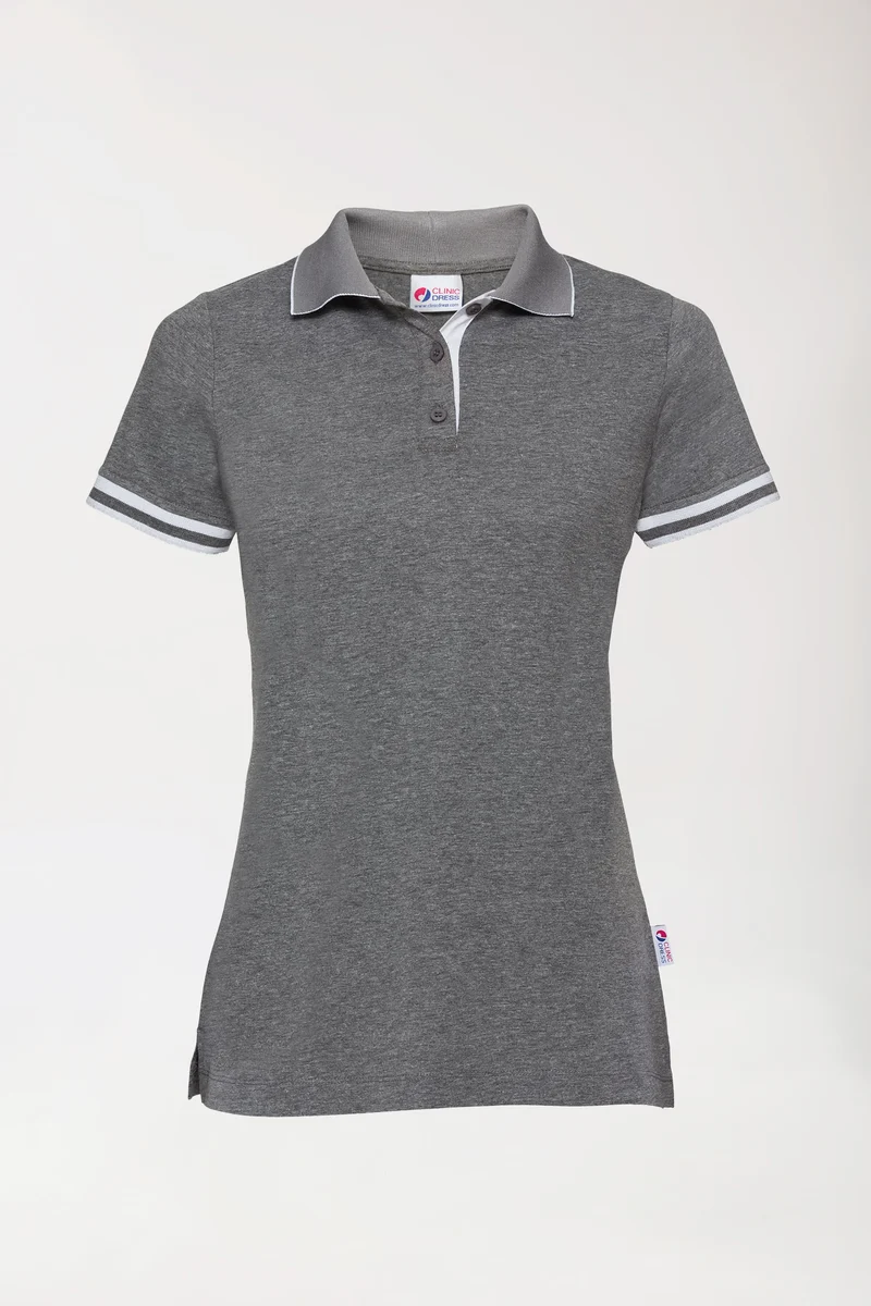 Stretch Shirt Damen - Polokragen dunkelgrau melange/weiß