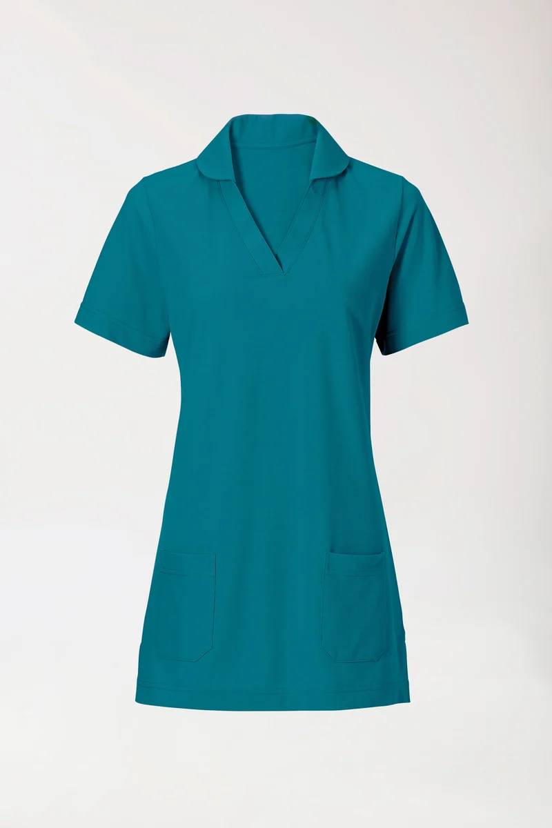 Piqué Longshirt Damen - mit Kragen petrol