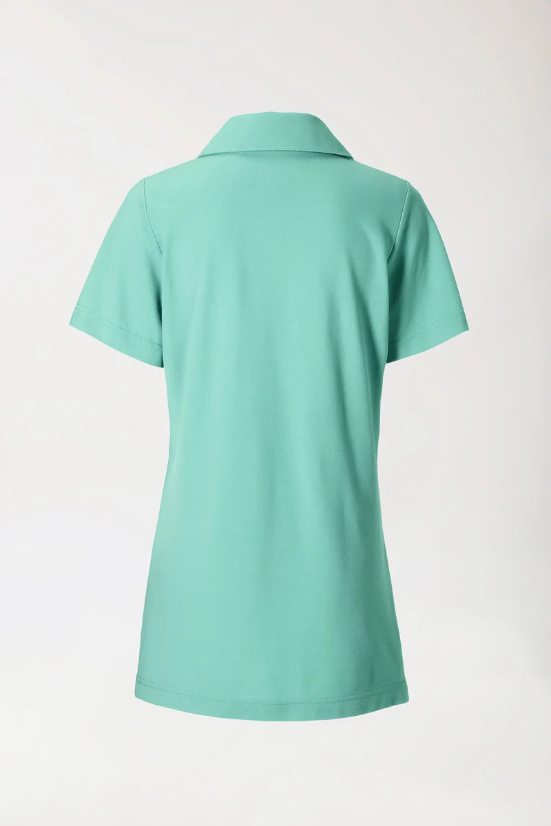 Piqué Longshirt Damen - mit Kragen aqua green