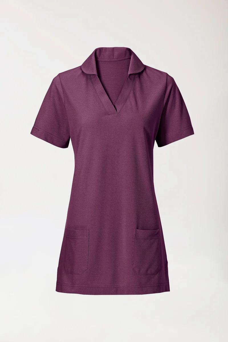 Piqué Longshirt Damen - mit Kragen pflaume