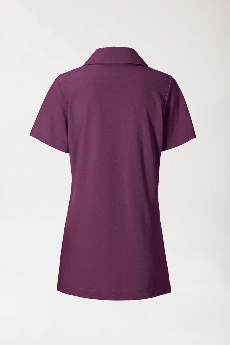 Piqué Longshirt Damen - mit Kragen pflaume