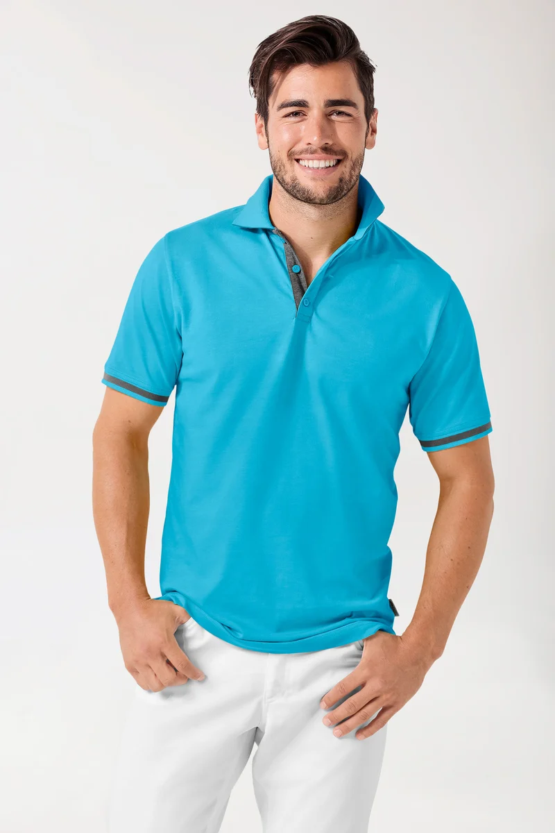 Stretch Shirt Herren - Polokragen türkis/dunkelgrau melange