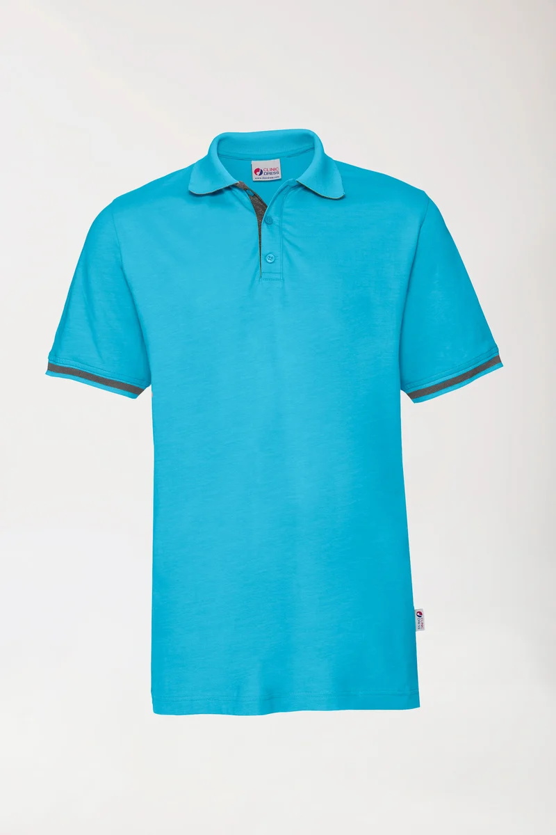 Stretch Shirt Herren - Polokragen türkis/dunkelgrau melange