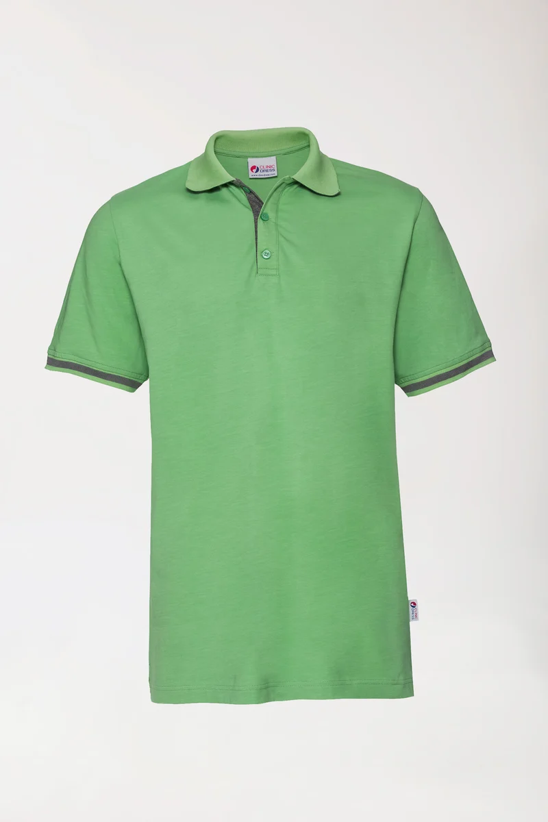 Stretch Shirt Herren - Polokragen apfelgrün/dunkelgrau melange