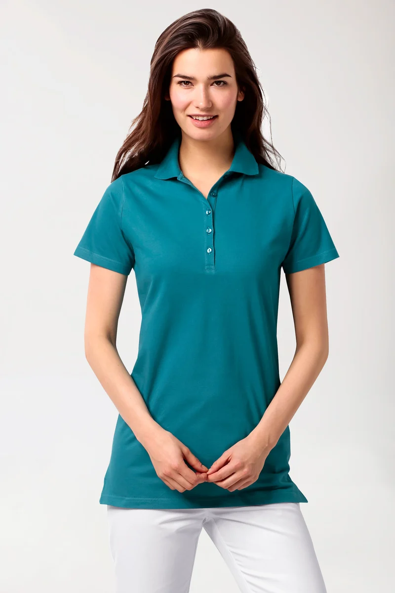 Stretch Longshirt Damen - Polokragen petrol