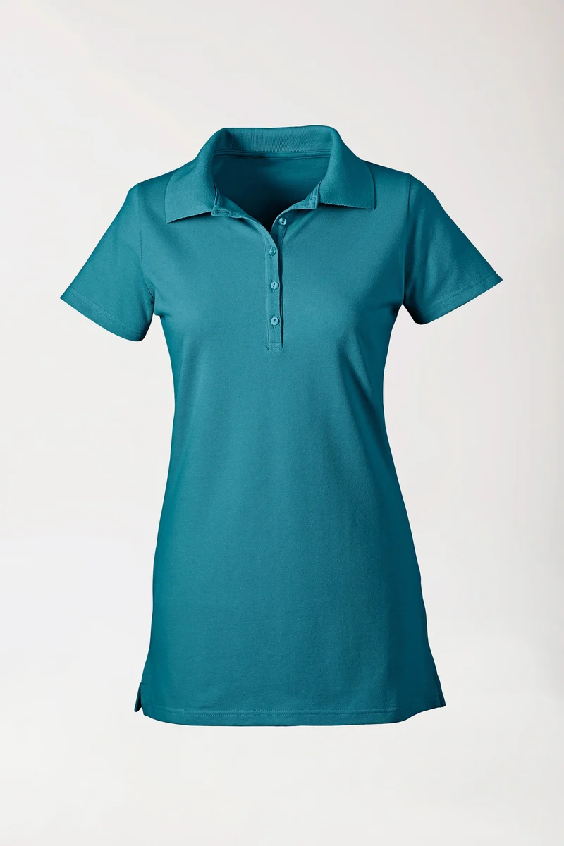 Stretch Longshirt Damen - Polokragen petrol