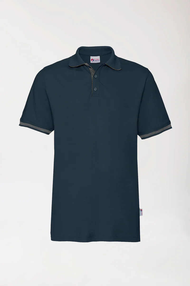 Stretch Shirt Herren - Polokragen navy/dunkelgrau melange