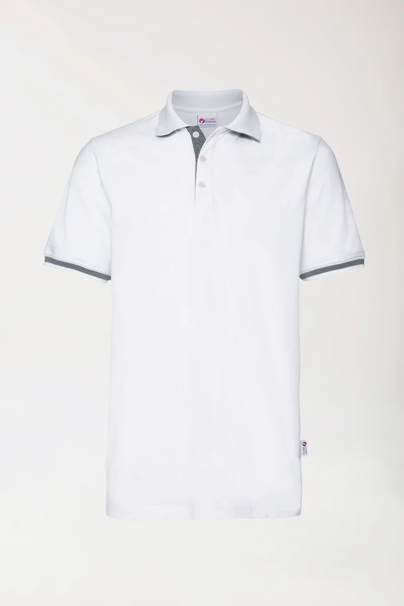 Stretch Shirt Herren - Polokragen weiß/dunkelgrau melange