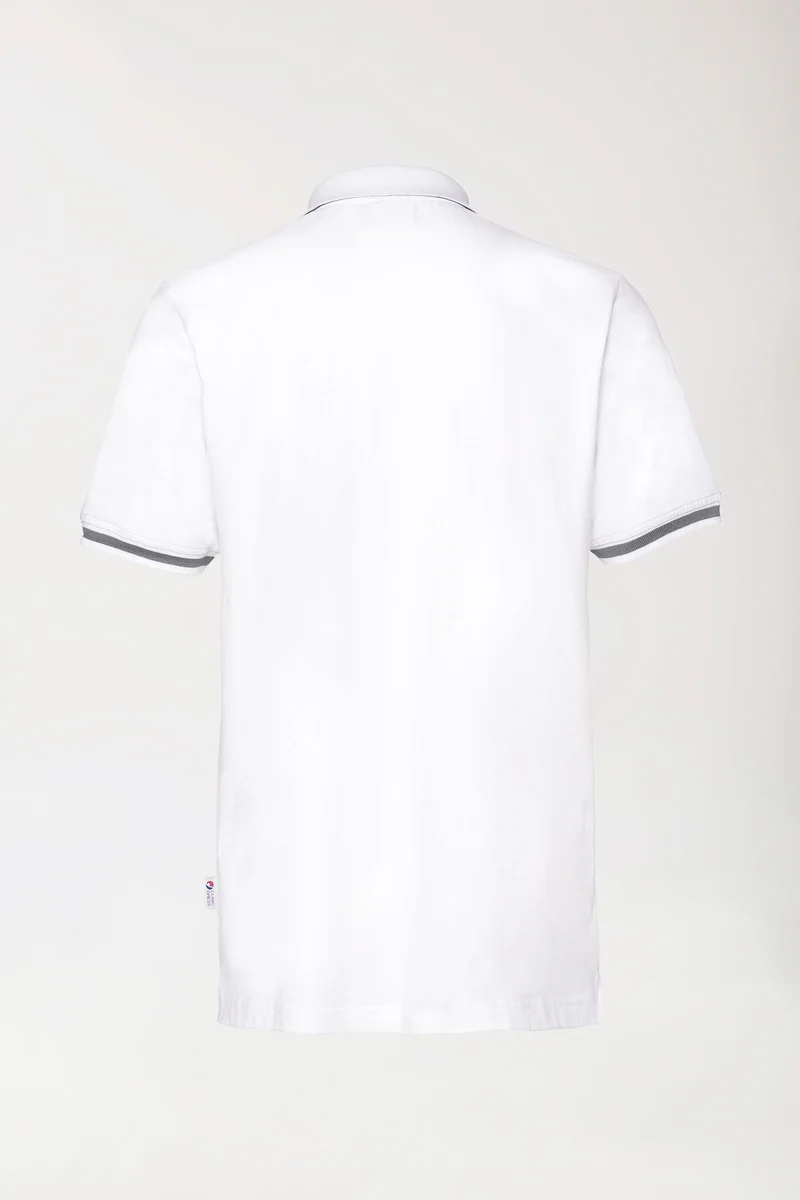 Stretch Shirt Herren - Polokragen weiß/dunkelgrau melange