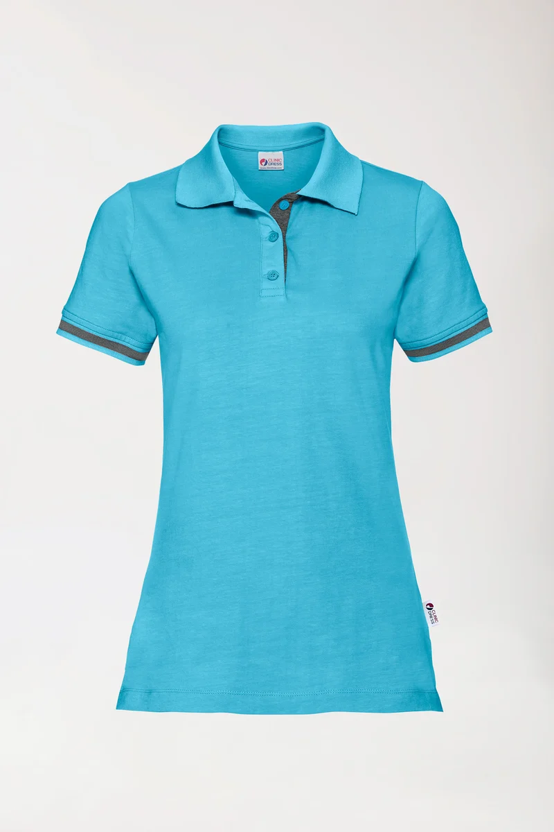 Stretch Shirt Damen - Polokragen türkis/dunkelgrau melange