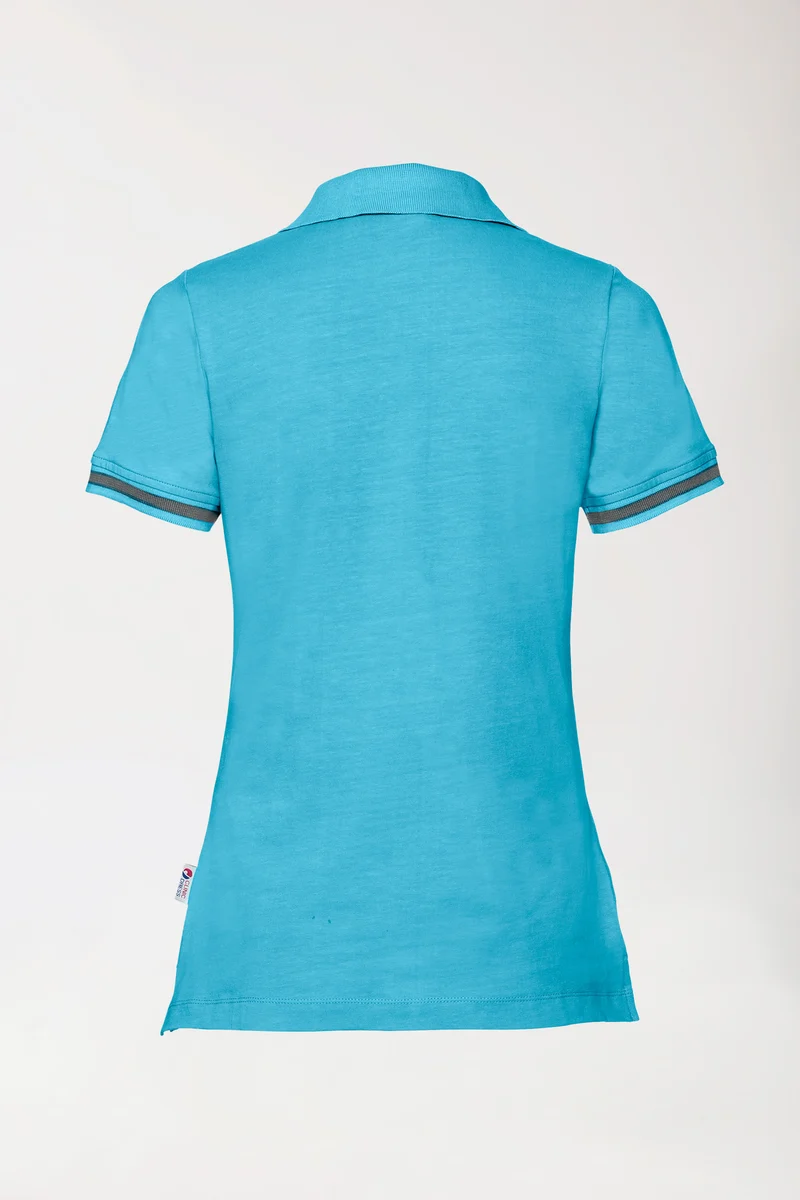 Stretch Shirt Damen - Polokragen türkis/dunkelgrau melange