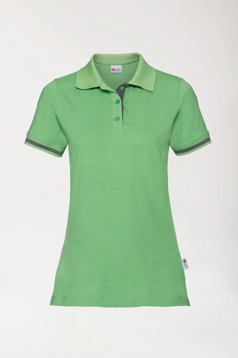 Stretch Shirt Damen - Polokragen apfelgrün/dunkelgrau melange