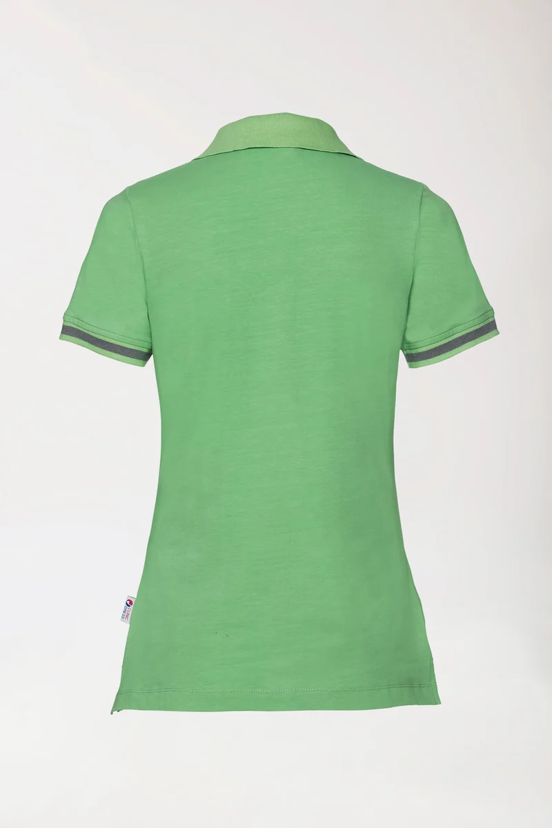 Stretch Shirt Damen - Polokragen apfelgrün/dunkelgrau melange
