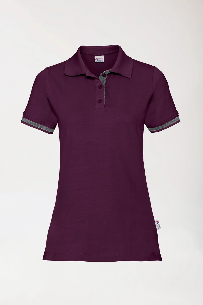 Stretch Shirt Damen - Polokragen pflaume/dunkelgrau melange