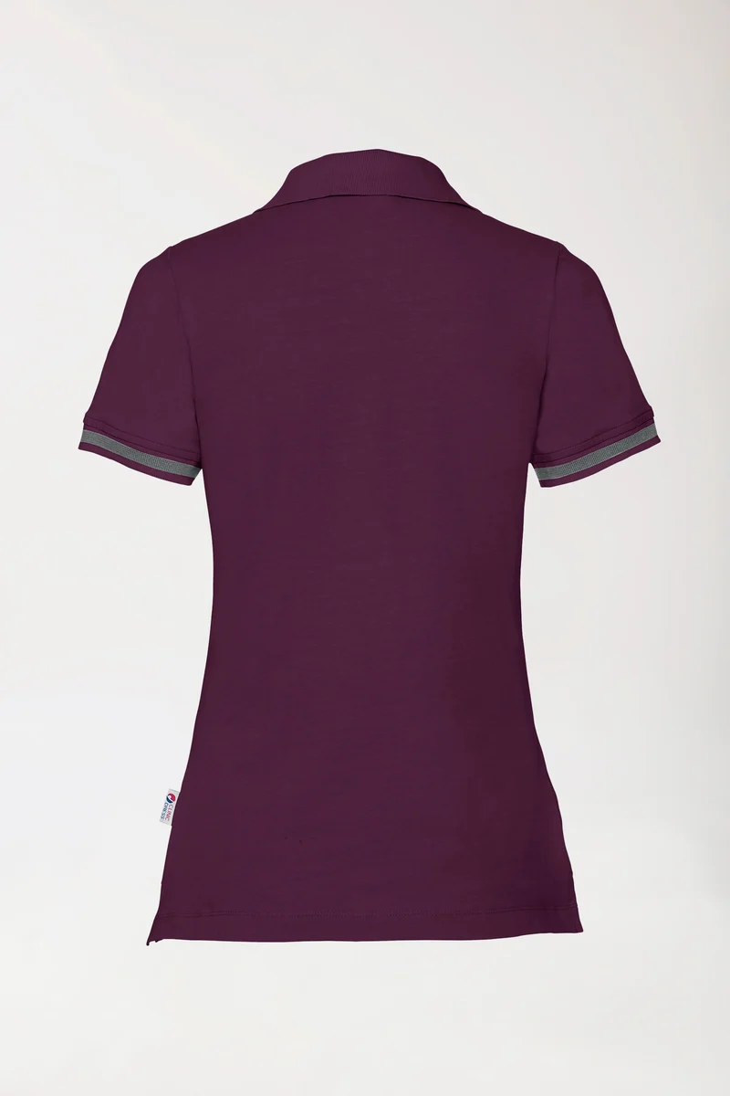 Stretch Shirt Damen - Polokragen pflaume/dunkelgrau melange