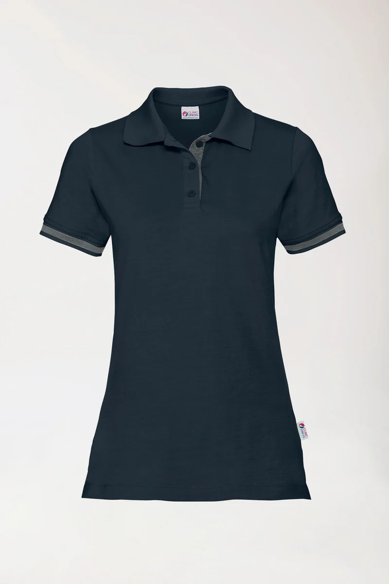 Stretch Shirt Damen - Polokragen navy/dunkelgrau melange