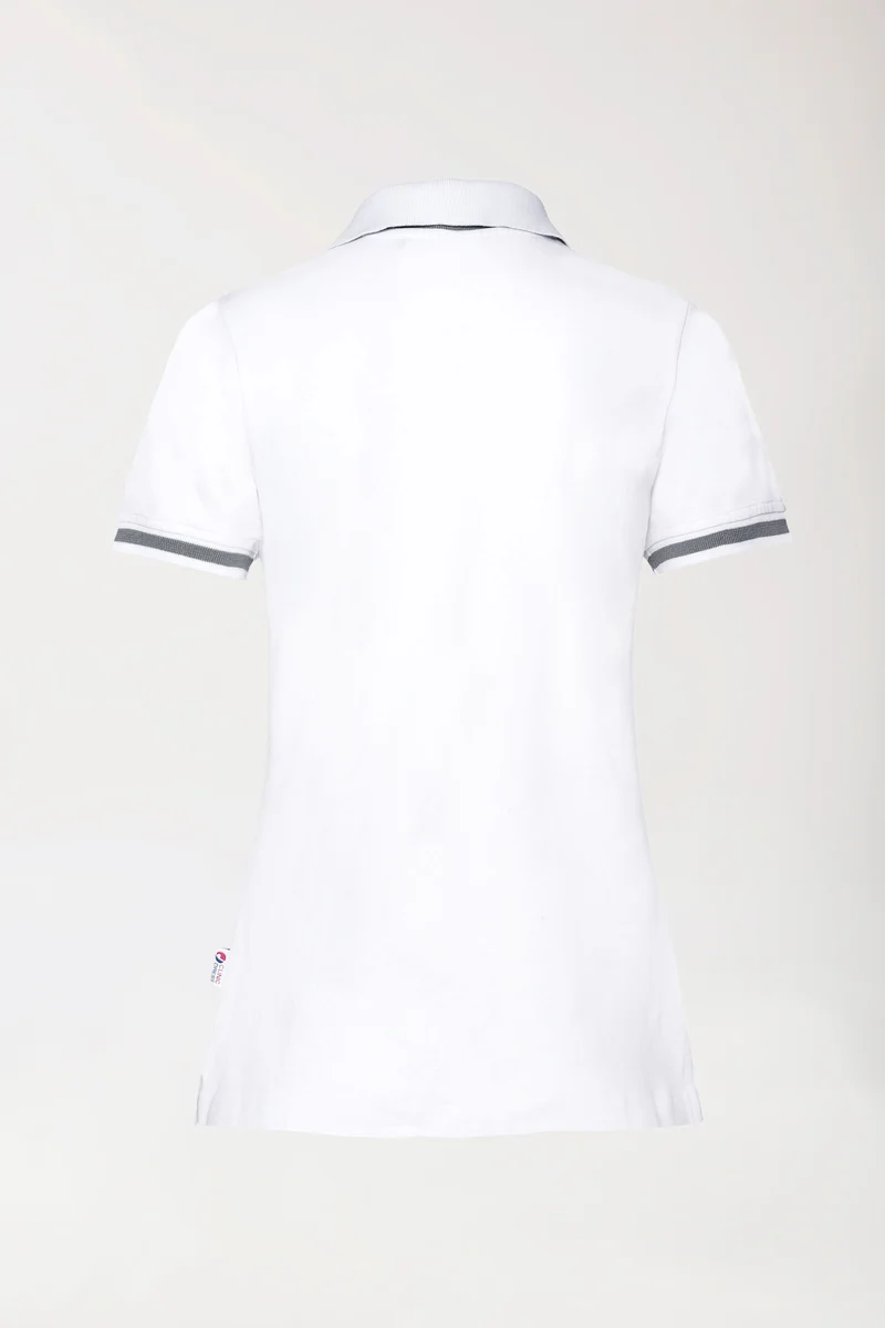 Stretch Shirt Damen - Polokragen weiß/dunkelgrau melange