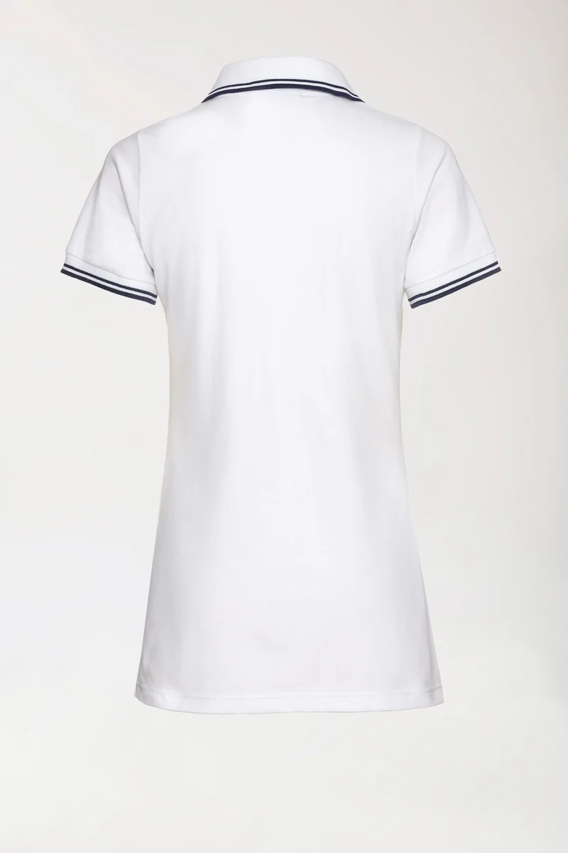 Piqué Longshirt Damen - Polokragen weiß/navy