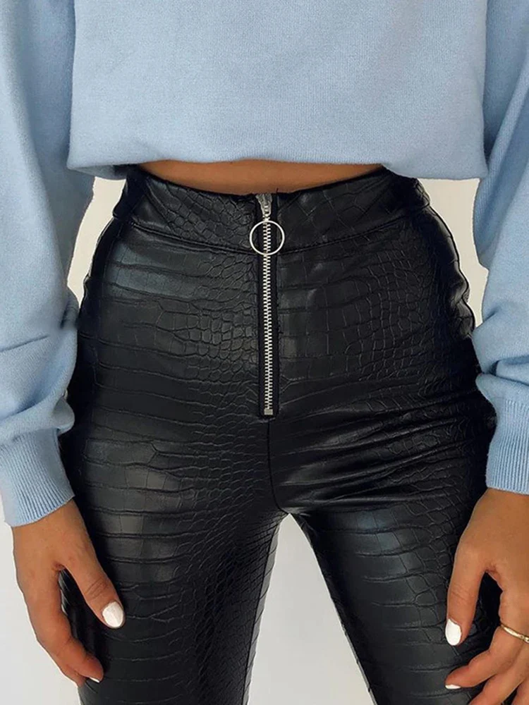Sexy Damen Leggings Push Up Leggins Hose glänzendes PU Lederhose Reißverschluss