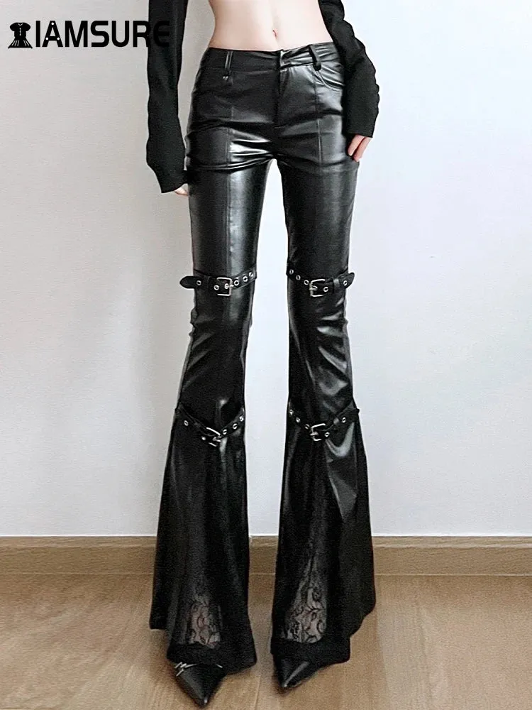 Sexy Damen Leggings Push Up Leggins Gothic Punk Hose PU Lederhose Reißverschluss