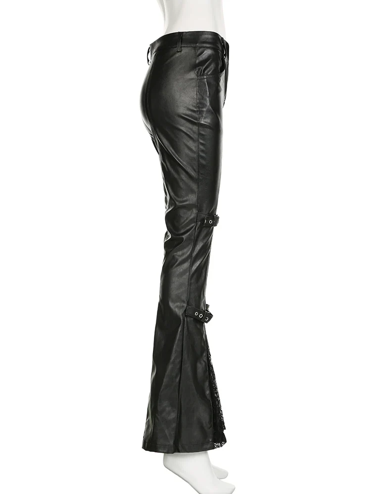 Sexy Damen Leggings Push Up Leggins Gothic Punk Hose PU Lederhose Reißverschluss