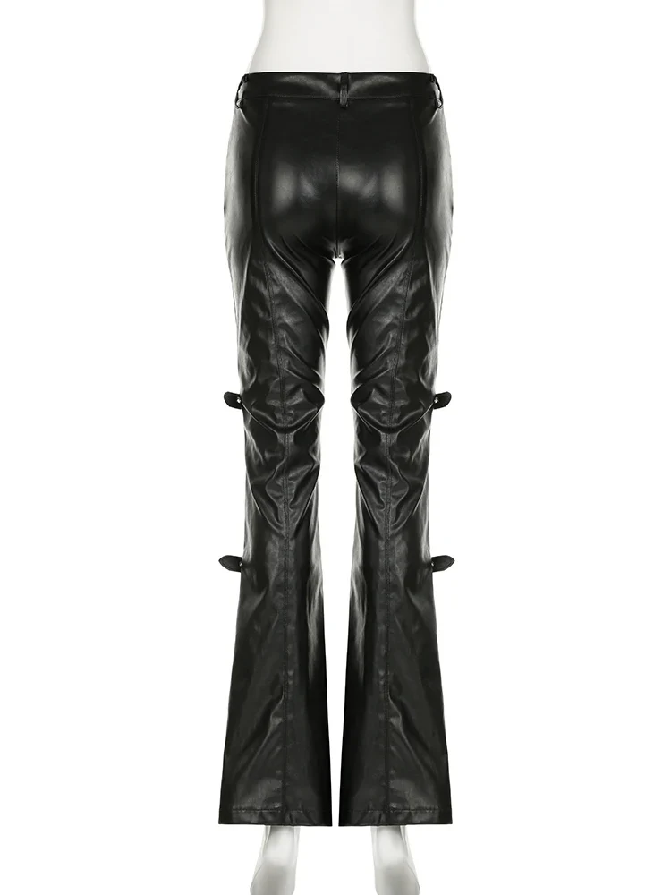 Sexy Damen Leggings Push Up Leggins Gothic Punk Hose PU Lederhose Reißverschluss