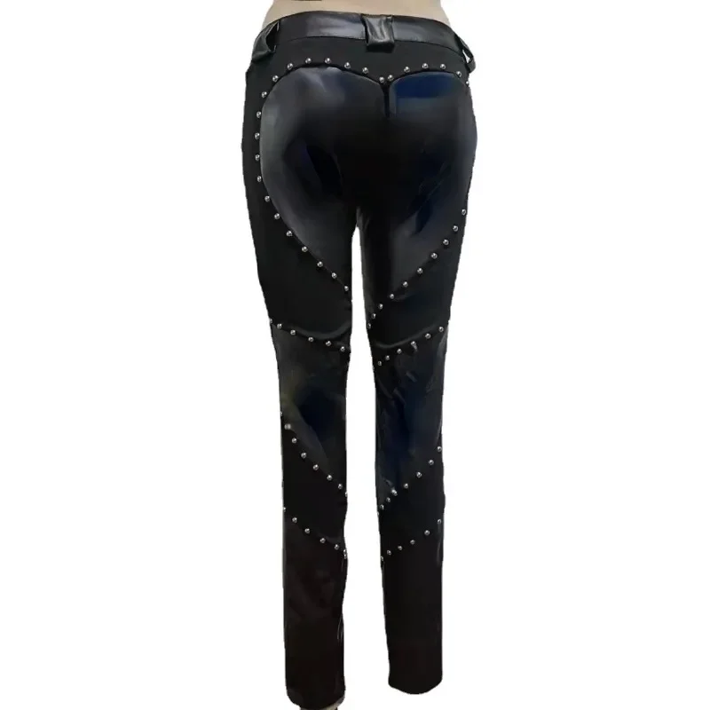 Sexy Damen Leggings Push Up Leggins Gothic Punk Hose PU Lederhose Reißverschluss