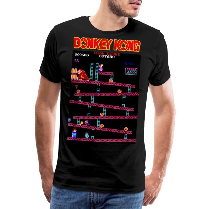 Fashion Herren Gaming Top Donkey T-Shirt Retro Streetwear 100% Baumwolle
