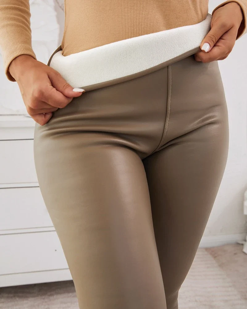Damen Fashion Winter Warm Leggings Push Up Leggins Hose PU Lederhose Sexy