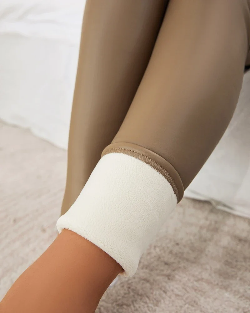 Damen Fashion Winter Warm Leggings Push Up Leggins Hose PU Lederhose Sexy